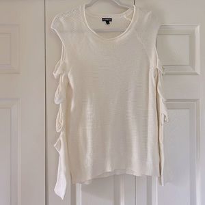 Express White knit sweater with cutouts down the sleeves